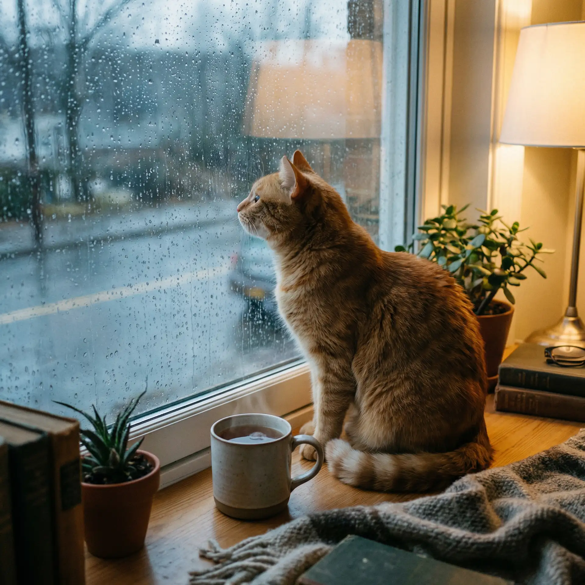 猫咪望着窗外的雨 - 神马影院我不卡手机板